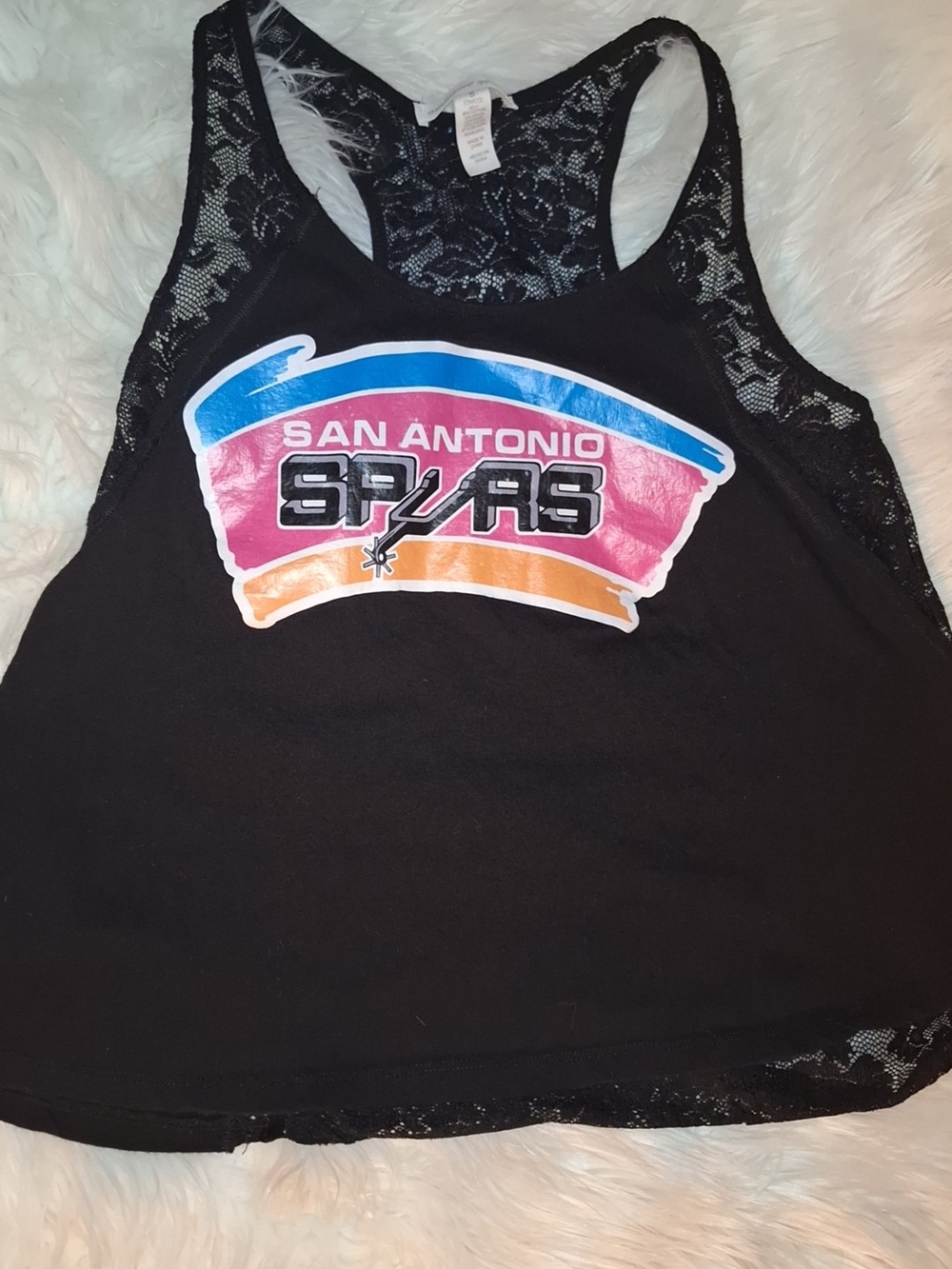 San Antonio Spurs Lace-Back Black Tank with Colorful Logo